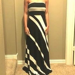 Flowy, Soft Black & White Strapless Maxi Dress